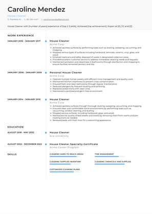 House Cleaner Resume Sample and Template