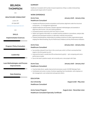 Healthcare Consultant Resume Sample and Template