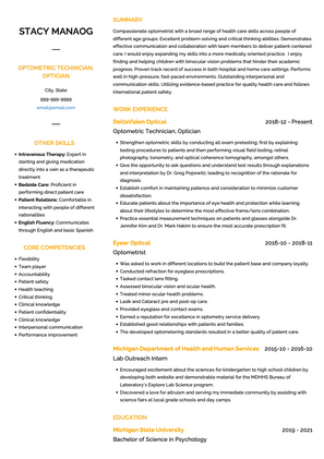 Optometrist CV Example and Template