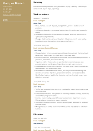 Bank Manager Resume Sample and Template
