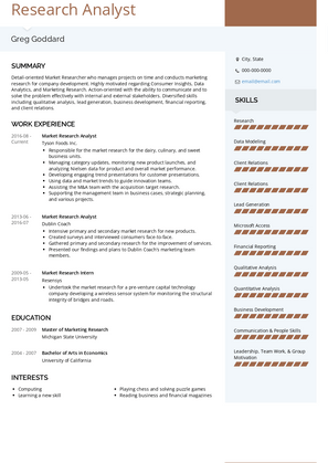 Market Research Analyst Resume Sample and Template