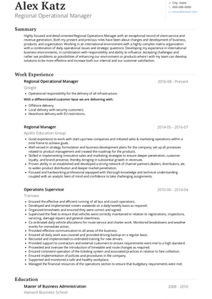 Regional Operations Manager Resume Sample and Template