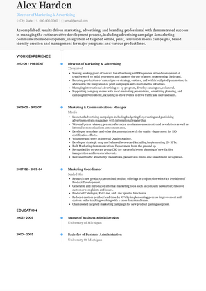 Director of Marketing & Advertising Resume Sample and Template