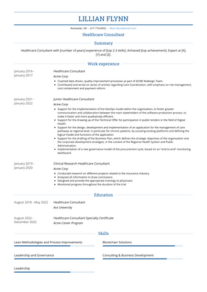 Healthcare Consultant Resume Sample and Template