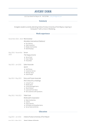 Busser Resume Sample and Template
