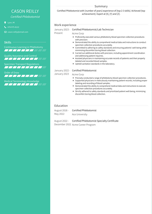 Certified Phlebotomist Resume Sample and Template