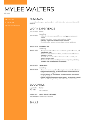 Driver Resume Sample and Template