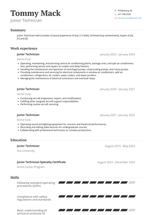 Junior Technician Resume Sample and Template