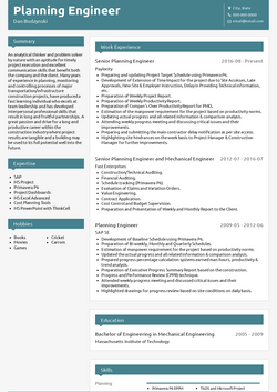 Planning Engineer Resume Sample and Template