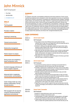 Self Employed Life Coach CV Example and Template