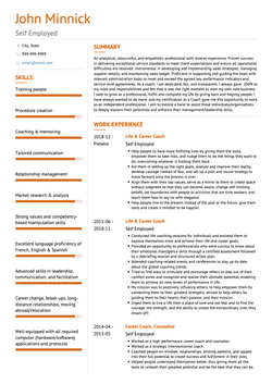 Self Employed Life Coach Resume Sample and Template
