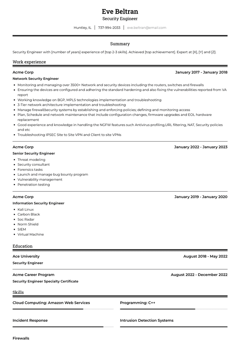 Security Engineer Resume Sample and Template