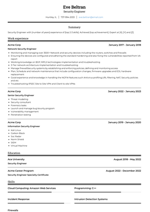 Security Engineer Resume Sample and Template