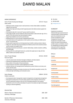 Senior Product Development Manager Resume Sample and Template