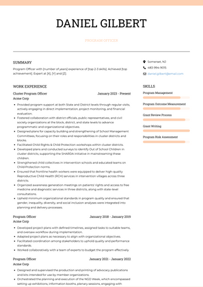 Program Officer Resume Sample and Template