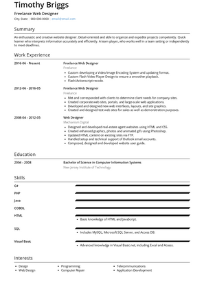 Freelance Web Designer Resume Sample and Template