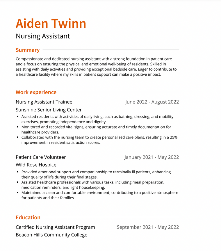 Entry Level Healthcare Resume Template - Slate