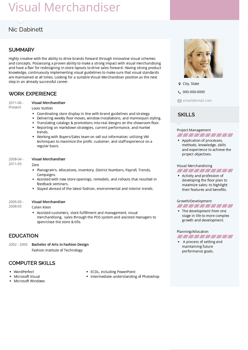 creative resume for visual merchandiser