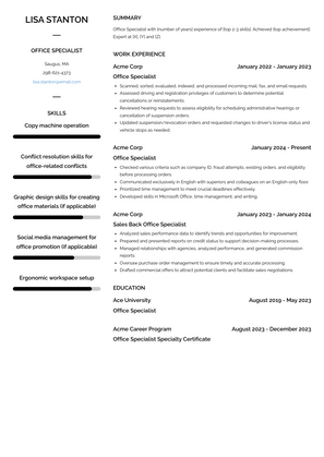 Office Specialist Resume Sample and Template