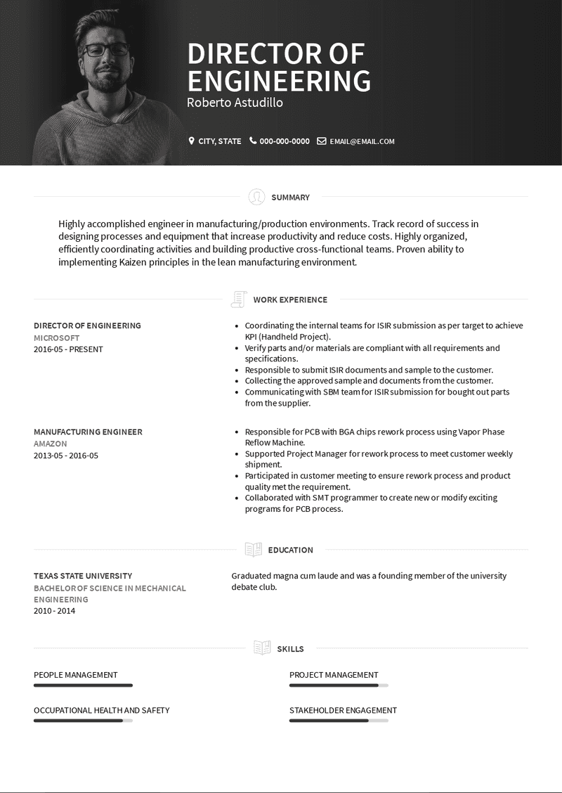 Director of Engineering Resume Sample and Template