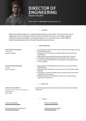 Director of Engineering Resume Sample and Template