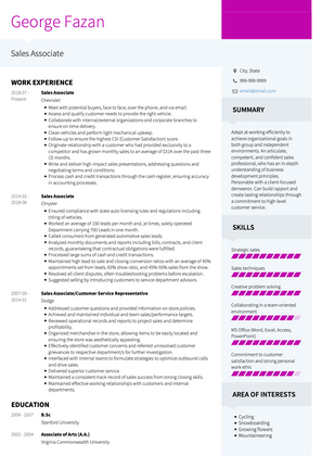 Sales Associate CV Example and Template