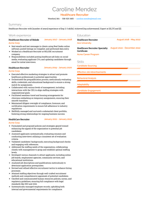 Healthcare Recruiter Resume Sample and Template