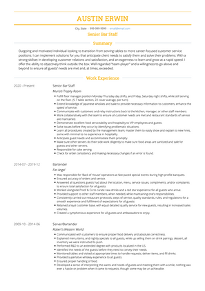 Bar Staff CV Example and Template