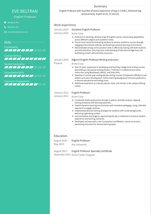 English Professor Resume Sample and Template