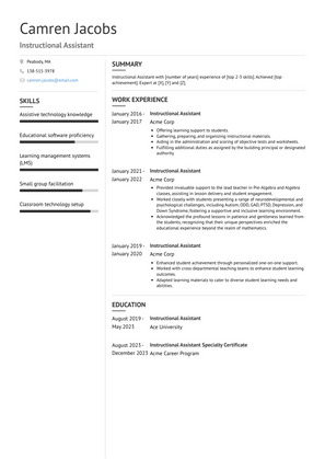 Instructional Assistant Resume Sample and Template