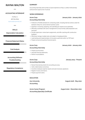 Accounting Internship Resume Sample and Template