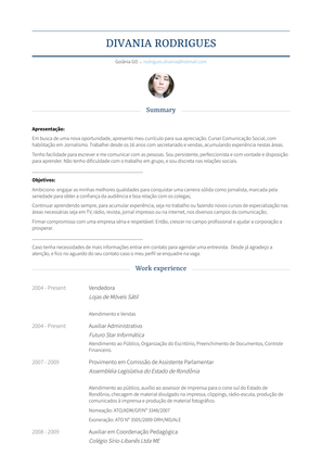 Auxiliar Administrativo Resume Sample and Template