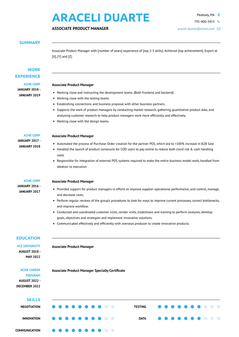 Associate Product Manager Resume Sample and Template
