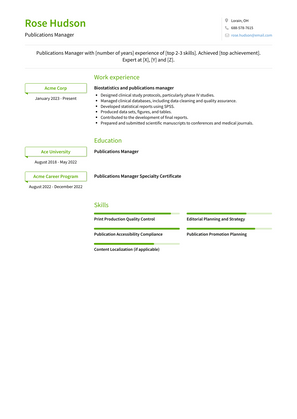 Publications Manager Resume Sample and Template