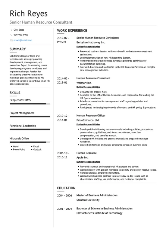 consulting resume skills examples