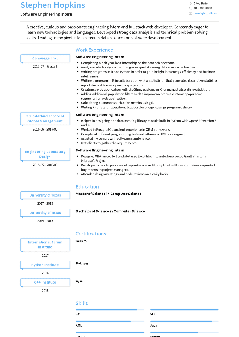 Software Engineering Intern Resume Sample and Template