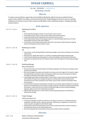 Marketing-Consultant Resume Sample and Template