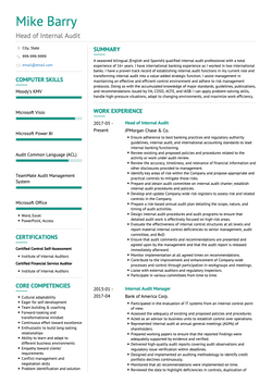 Head of Internal Audit Resume Sample and Template