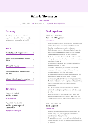 Field Engineer Resume Sample and Template