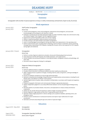 Sonographer Resume Sample and Template