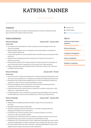 Resource Manager Resume Sample and Template