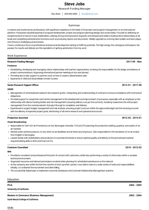 Research Funding Manager Resume Sample and Template