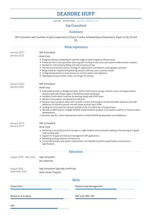 Sap Consultant Resume Sample and Template