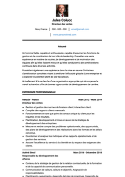 Exemple et modèle de CV Ventes