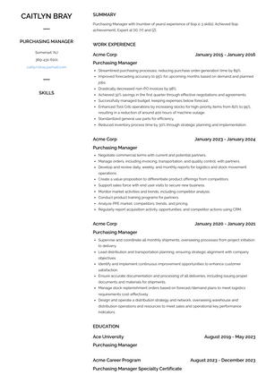 Purchasing Manager Resume Sample and Template