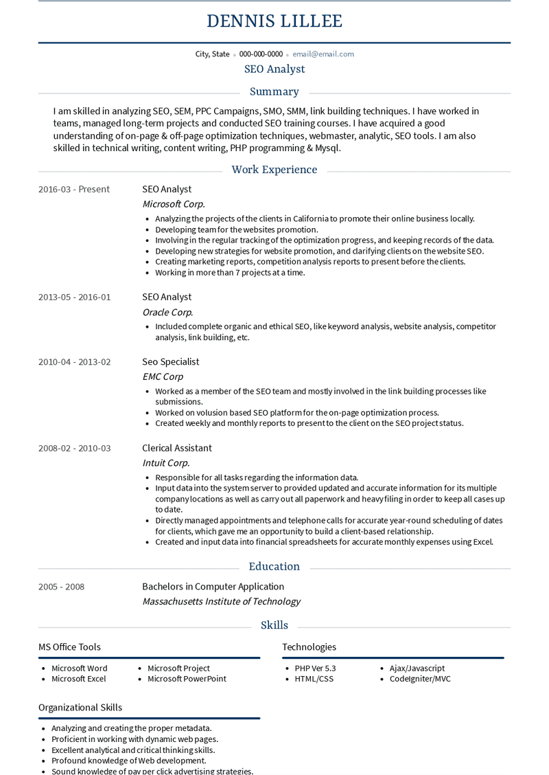 SEO Analyst Resume Sample and Template
