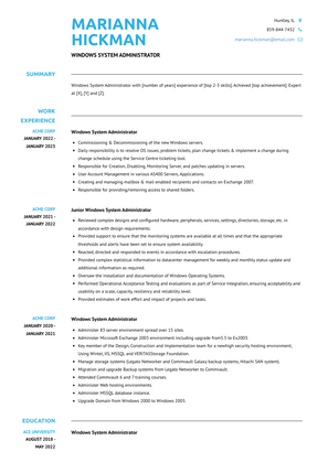 Windows System Administrator Resume Sample and Template