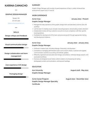 Graphic Design Manager Resume Sample and Template