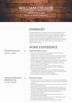 Lead Business Analyst CV Example and Template