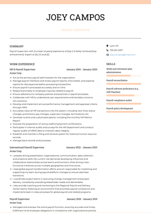 Payroll Supervisor Resume Sample and Template